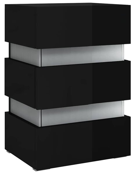 Magasfényű fekete szerelt fa LED-es éjjeliszekrény 45x35x67 cm