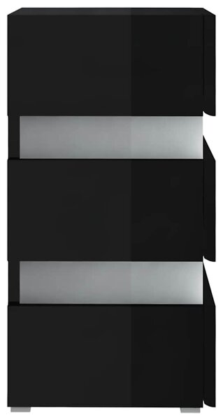 Magasfényű fekete szerelt fa LED-es éjjeliszekrény 45x35x67 cm