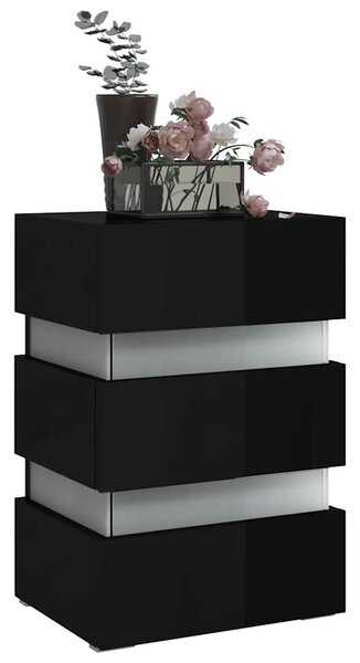 Magasfényű fekete szerelt fa LED-es éjjeliszekrény 45x35x67 cm