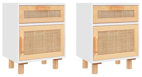 2 db fehér természetes rattan éjjeliszekrény