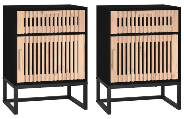 2 db fekete szerelt fa és vas éjjeliszekrény 40x30x55,5 cm
