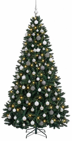 Sötétzöld műkarácsonyfa gömbökkel 180 cm 300 LED Meleg fehér