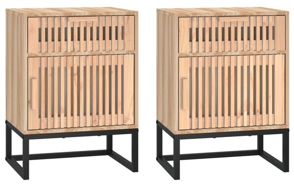 2 db szerelt fa és vas éjjeliszekrény 40x30x55,5 cm