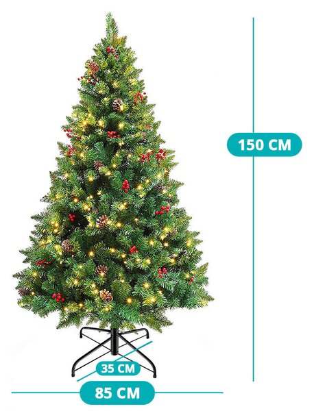 LED-es műfenyő több típusban, melegfehér-180 LED-es, 150 cm