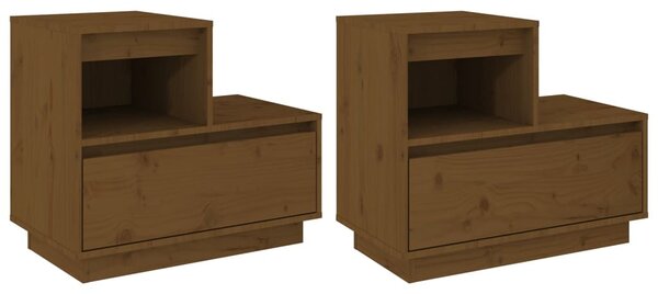 2 db mézbarna tömör fenyőfa éjjeliszekrény 60 x 34 x 51 cm