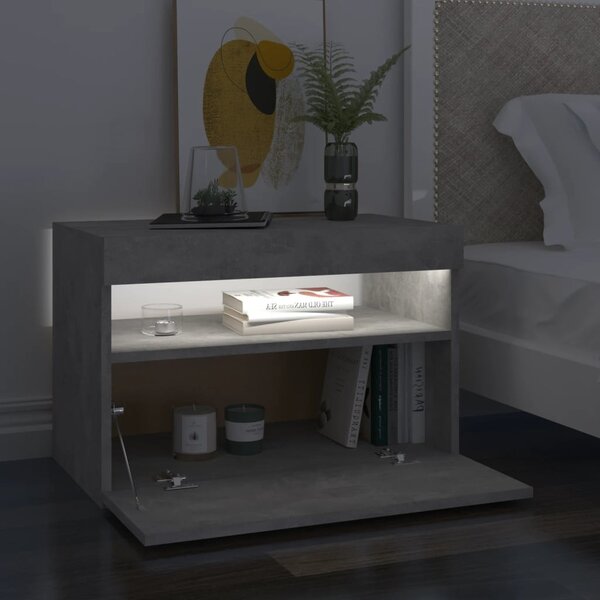 Betonszürke éjjeliszekrény LED-lámpákkal 60 x 35 x 40 cm