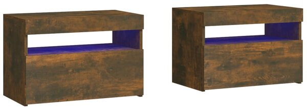 2 db füstös tölgy színű éjjeliszekrény LED-ekkel 60x35x40 cm
