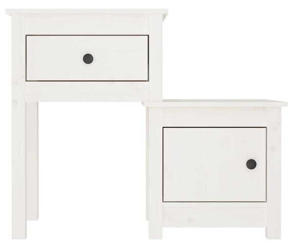 2 darab fehér tömör fenyőfa éjjeliszekrény 79,5 x 38 x 65,5 cm