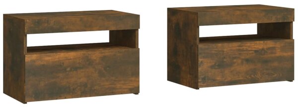 2 db füstös tölgy színű éjjeliszekrény LED-ekkel 60x35x40 cm