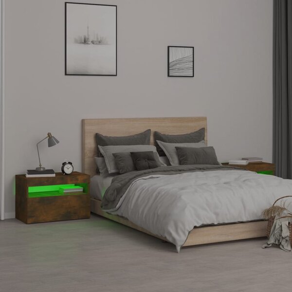 2 db füstös tölgy színű éjjeliszekrény LED-ekkel 60x35x40 cm