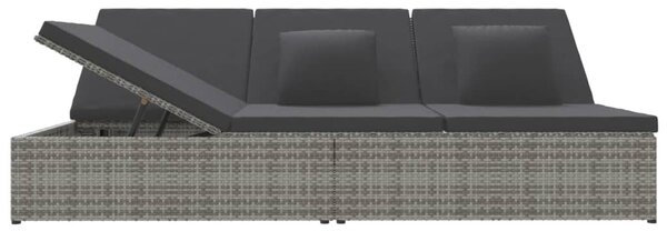 Sötétszürke polyrattan átalakítható napozóágy párnákkal