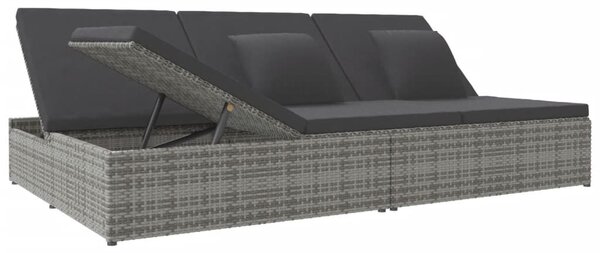 Sötétszürke polyrattan átalakítható napozóágy párnákkal