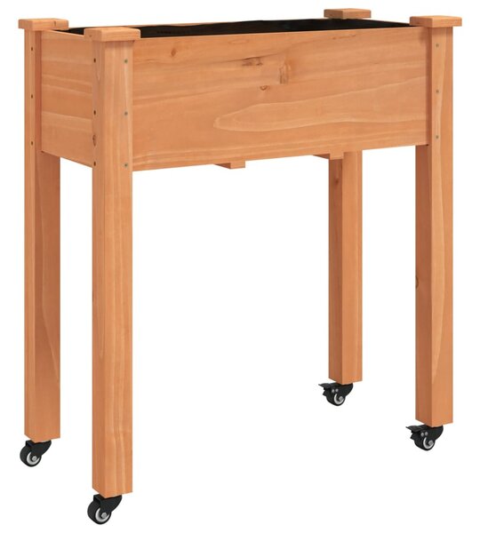 Barna tömör fenyőfa kerekes ültetőláda béléssel 71 x 37 x 80 cm