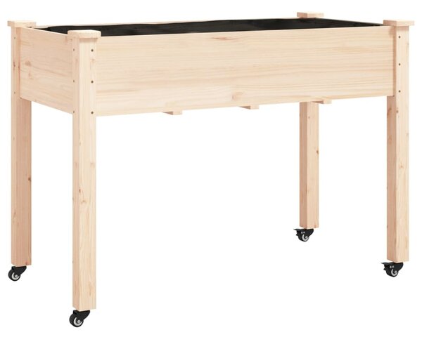 Tömör fenyőfa kerekes ültetőláda béléssel 118x59x80 cm