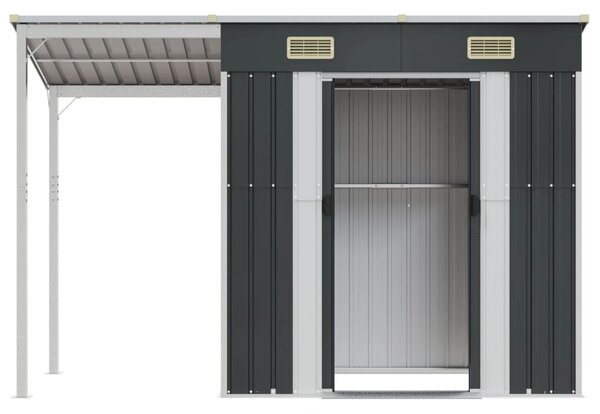 Antracitszürke fészer meghosszabbított tetővel 277x110,5x181 cm