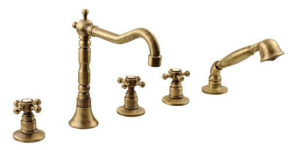 Reitano Rubinetteria Reitano Rubinetteria, ANTEA ötelemes csaptelep a kád szélén retro fúvókával, bronz, 3886