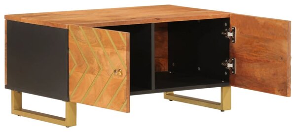 Barna és fekete tömör mangófa dohányzóasztal 80 x 50 x 40 cm