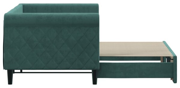 Sötétzöld kihúzható bársony heverő 80 x 200 cm