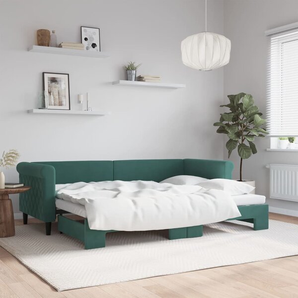 Sötétzöld kihúzható bársony heverő 80 x 200 cm