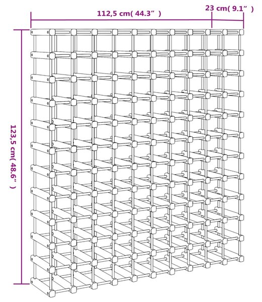 Tömör fenyőfa bortartó 120 palackhoz 112,5x23x123,5 cm