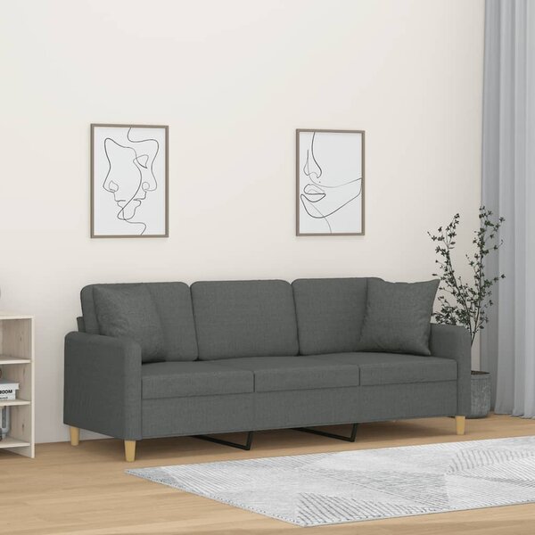 3 személyes sötétszürke szövet kanapé díszpárnákkal 180 cm