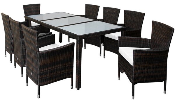 Casaria® Berlin 1+8 polyrattan kerti bútor szett - barna