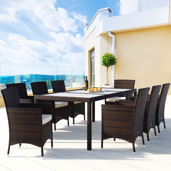 Casaria® Berlin 1+8 polyrattan kerti bútor szett - barna
