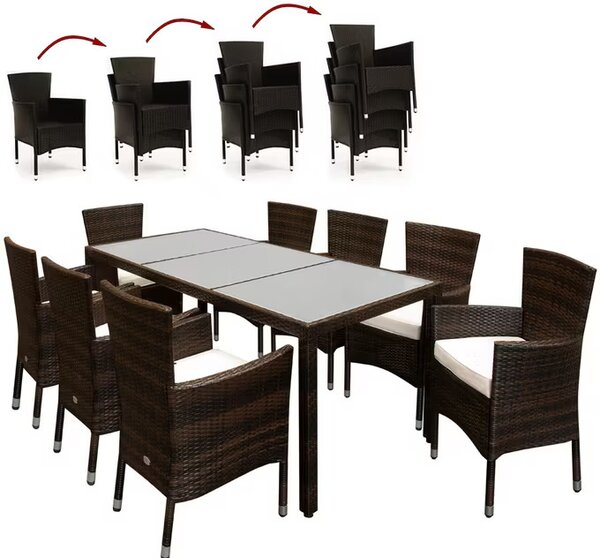 Casaria® Berlin 1+8 polyrattan kerti bútor szett - barna