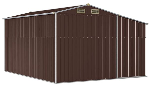 Barna horganyzott acél kerti fészer 277 x 365,5 x 179 cm