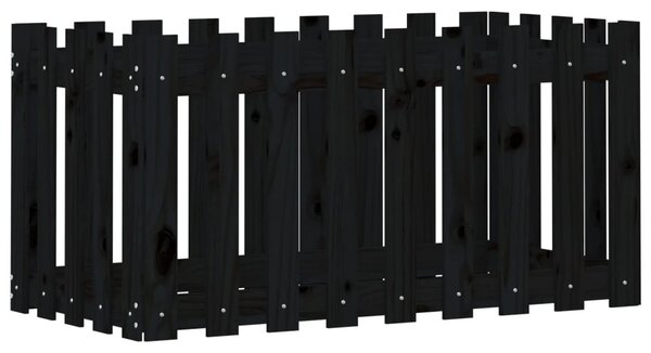 Fekete tömör fenyőfa kerti magaságyás kerítéssel 100x50x50 cm