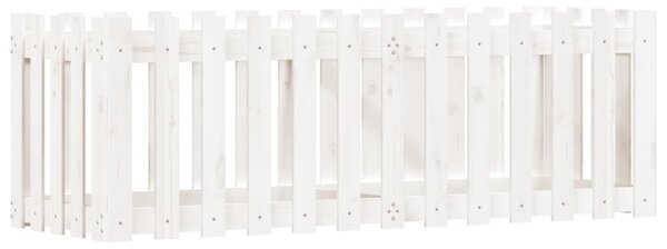 Fehér tömör fenyőfa kerti magaságyás kerítéssel 150x50x50 cm