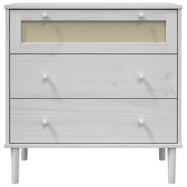 SENJA fehér rattan hatású tömör fenyőfa komód 80 x 40 x 80 cm