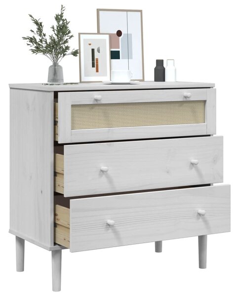 SENJA fehér rattan hatású tömör fenyőfa komód 80 x 40 x 80 cm