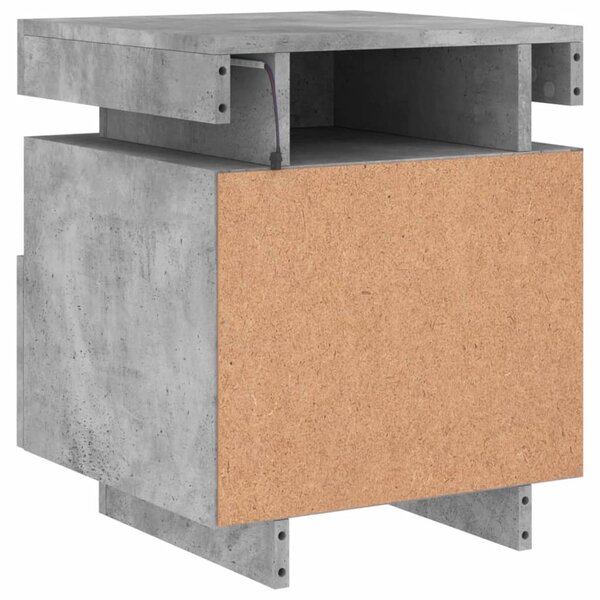 Betonszürke éjjeliszekrény LED-fényekkel 40x39x48,5 cm