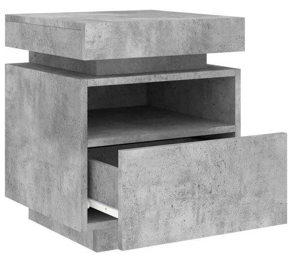 Betonszürke éjjeliszekrény LED-fényekkel 40x39x48,5 cm