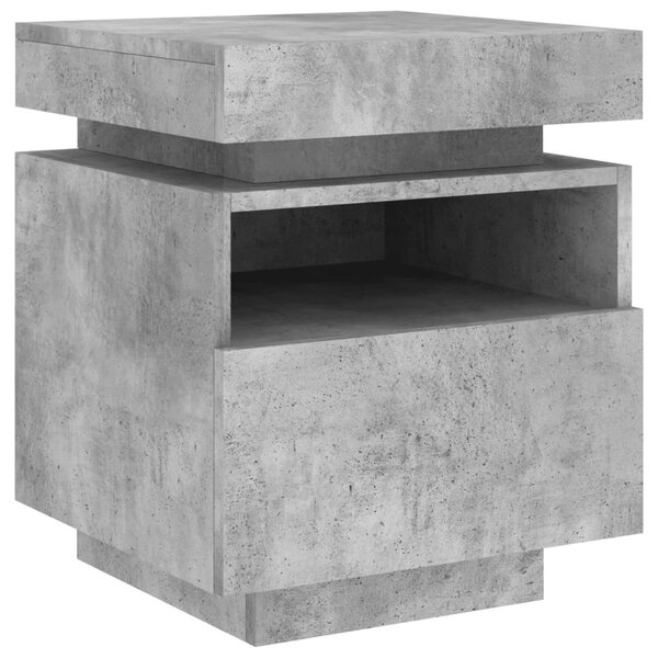 Betonszürke éjjeliszekrény LED-fényekkel 40x39x48,5 cm