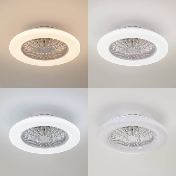 Lindby LED mennyezeti ventilátor Vedin, fehér, DC, Ø 49 cm, CCT, dimmelhető, Fehér / opál, Nappali / Étkező, Műanyag, Modern