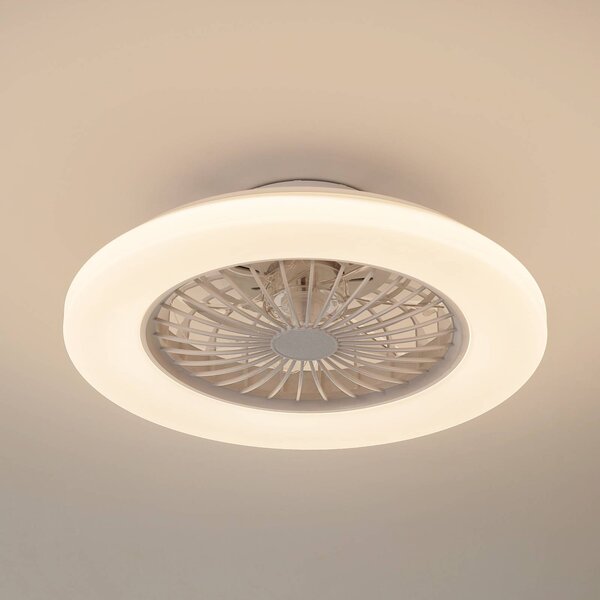 Lindby LED mennyezeti ventilátor Vedin, fehér, DC, Ø 49 cm, CCT, dimmelhető, Fehér / opál, Nappali / Étkező, Műanyag, Modern