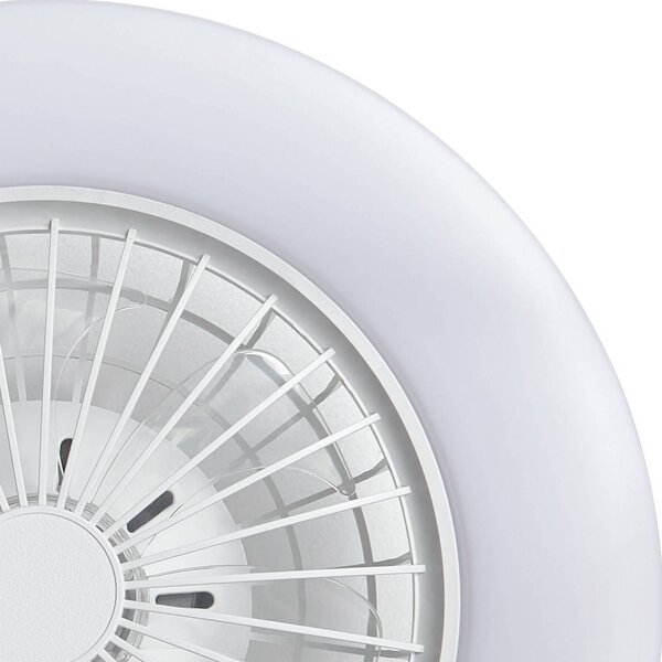 Lindby LED mennyezeti ventilátor Vedin, fehér, DC, Ø 49 cm, CCT, dimmelhető, Fehér / opál, Nappali / Étkező, Műanyag, Modern