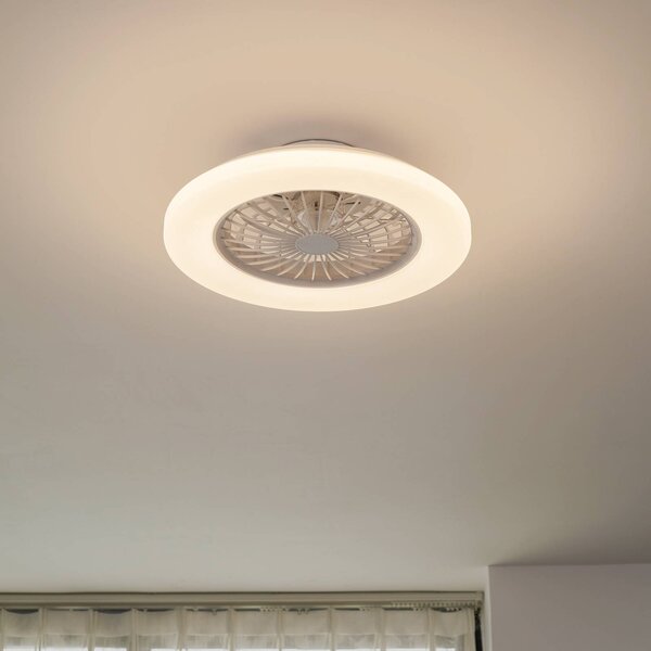 Lindby LED mennyezeti ventilátor Vedin, fehér, DC, Ø 49 cm, CCT, dimmelhető, Fehér / opál, Nappali / Étkező, Műanyag, Modern