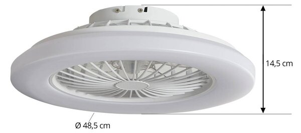 Lindby LED mennyezeti ventilátor Vedin, fehér, DC, Ø 49 cm, CCT, dimmelhető, Fehér / opál, Nappali / Étkező, Műanyag, Modern