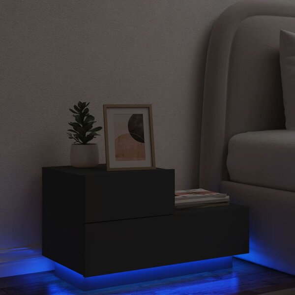 Fekete éjjeliszekrény LED-világítással 70 x 36 x 40,5 cm