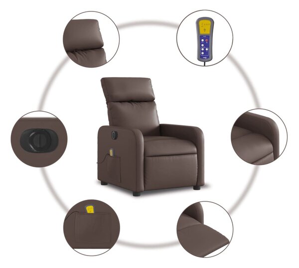 Barna műbőr elektromos dönthető masszázsfotel