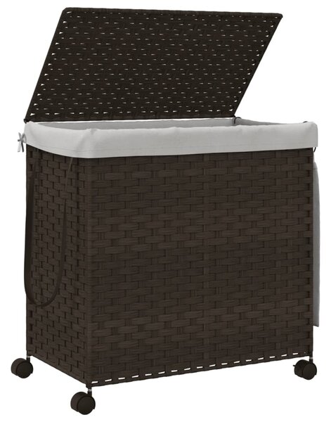 Sötétbarna rattan szennyeskosár kerekekkel 60x35x60,5 cm