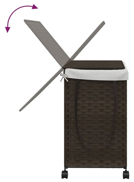 Sötétbarna rattan szennyeskosár kerekekkel 60x35x60,5 cm