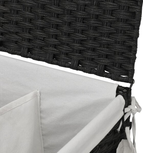 Fekete rattan szennyeskosár kerekekkel 60x35x60,5 cm