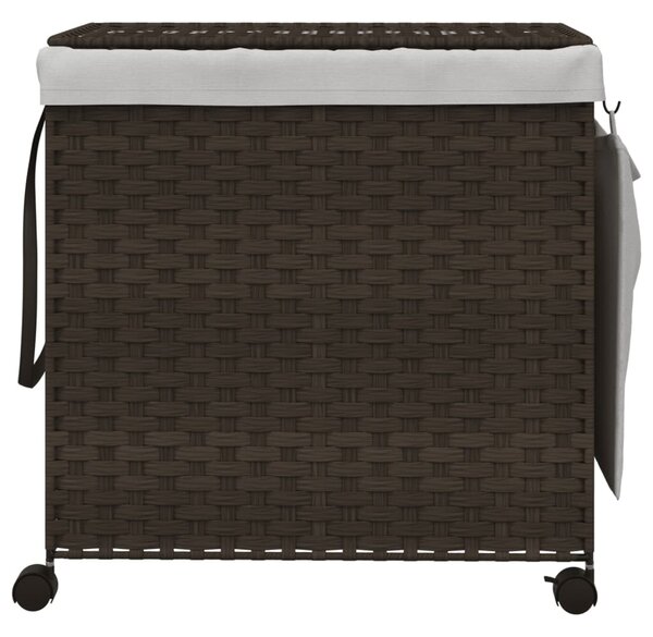 Sötétbarna rattan szennyeskosár kerekekkel 60x35x60,5 cm
