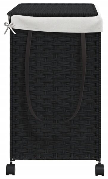 Fekete rattan szennyeskosár kerekekkel 60x35x60,5 cm