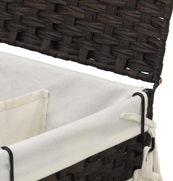 Sötétbarna rattan szennyeskosár kerekekkel 60x35x60,5 cm