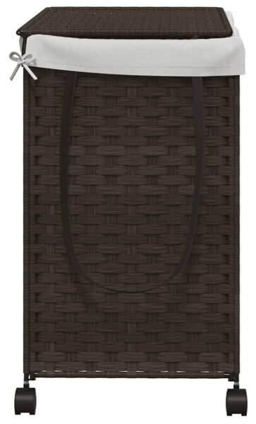 Sötétbarna rattan szennyeskosár kerekekkel 60x35x60,5 cm